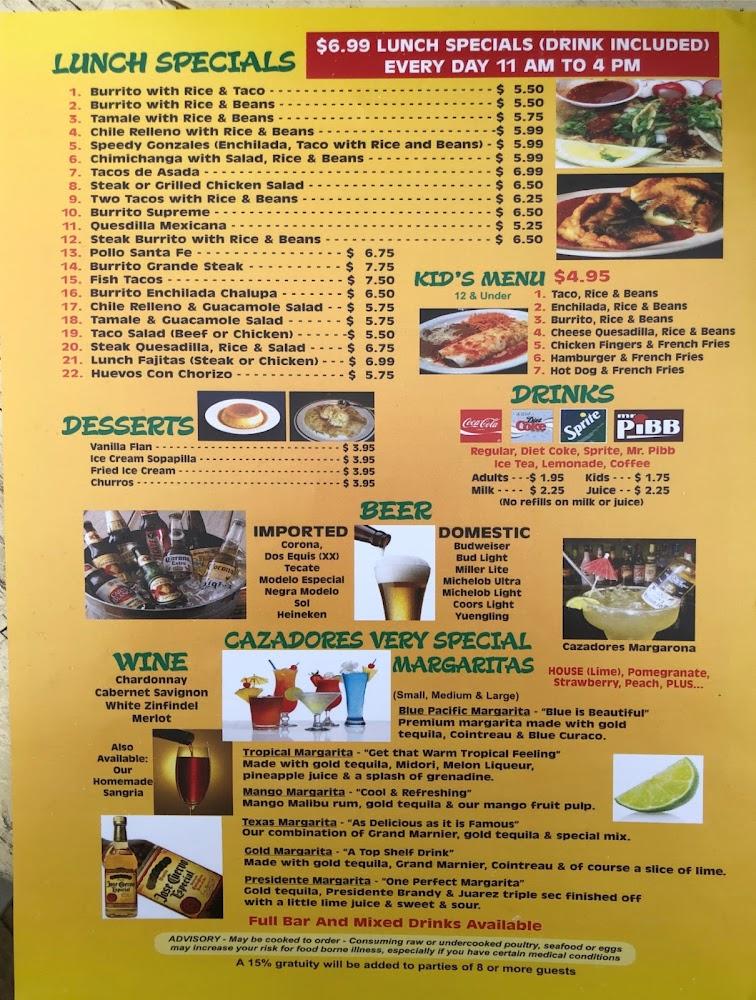 Cazadores Mexican Cantina & Grill Menu image 1